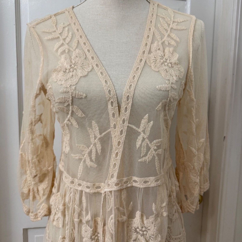 entro Cream Floral Embroidered Sheer Blouse